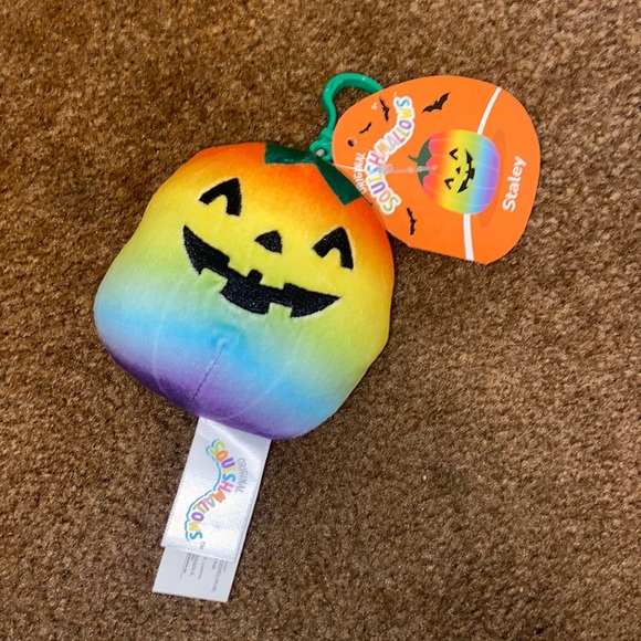 NWT 3.5” Staley Rainbow Pumpkin Squishmallow Clip - Picture 1 of 4